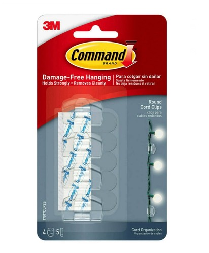 3 Packs 3M Command Round Cord Wire Clips CLEAR Wall Hooks 4-Clips 5-Strips NEW - Picture 3 of 7
