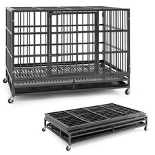 48" Foldable Heavy-Duty Metal Dog Cage W/ Lockable Rolling Casters Black