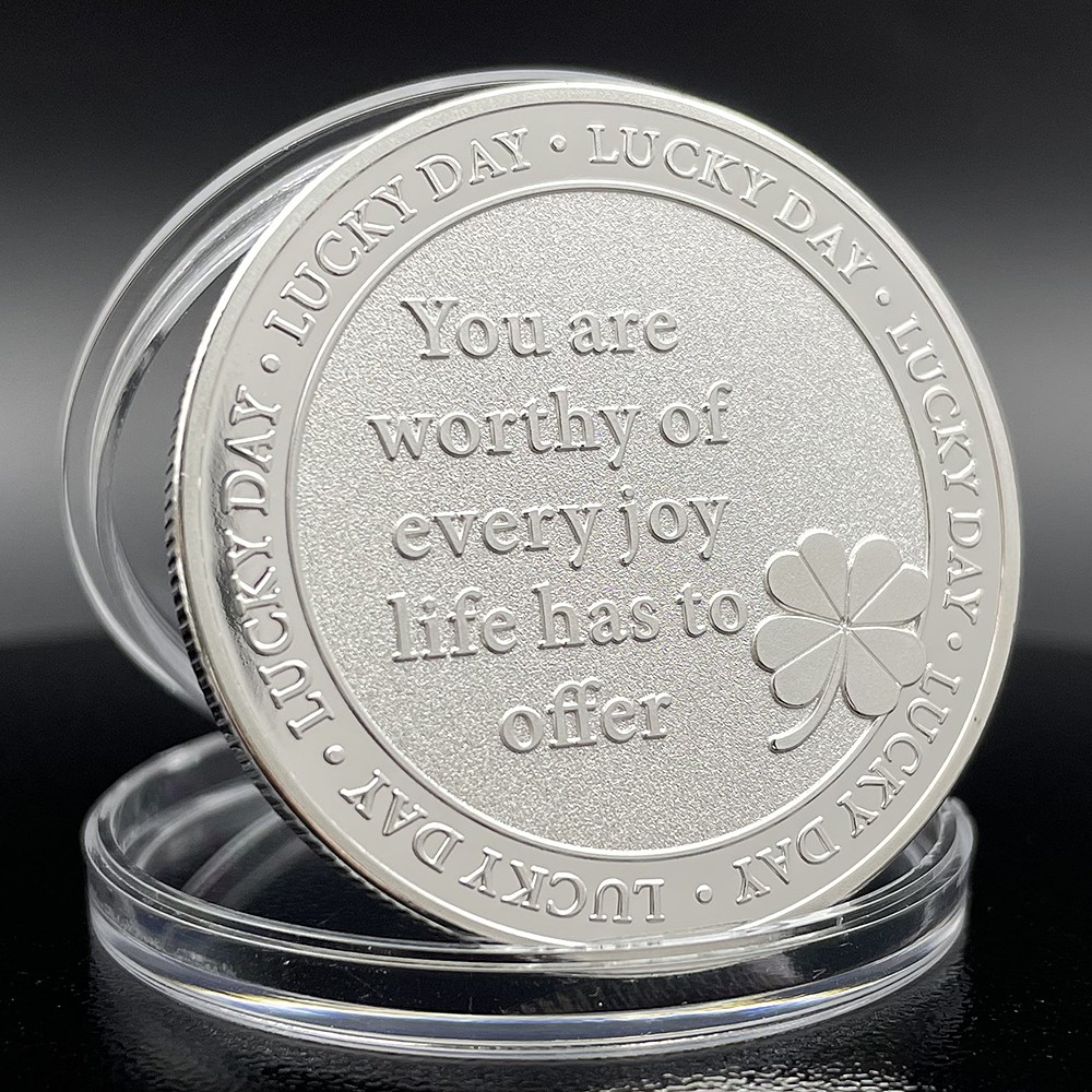 Four Leaf Clover Lucky Coin Best Wishes Silver Coin Collectibles Gift for Lovers