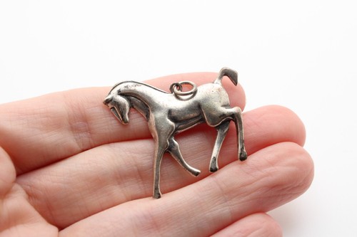 Vintage 925 Sterling Silver Solid Large Oxidized Horse Equine Equestrian Pendant