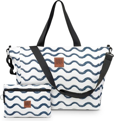 Travel Beach Bag Packable Tote for Pool Lake Cruise Large, Navy 