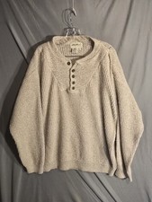 Eddie Bauer Mens Cotton Chunky Knit Henley Sweater Cream USA Made M