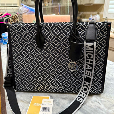 Michael Kors Black/Gray Logo Zip Satchel Top Handle w/ Detachable Strap