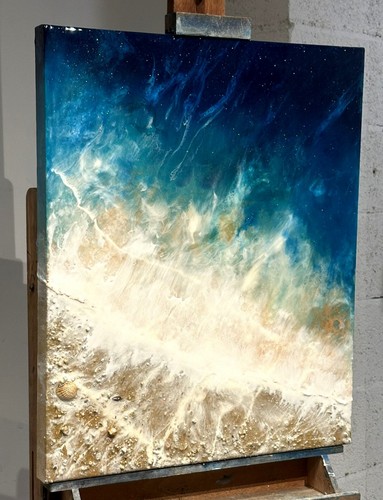 Original Modern Contemporary Fine Art Canvas Beach Water Ocean Painting Signed - Picture 9 of 12