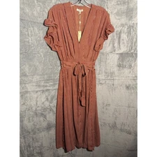 Max Studio Dress NEW red Dot Stripe Flutter Sleeve Midi dress Size M NWT