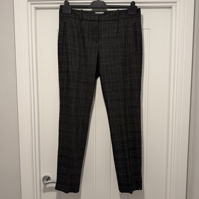 Jigsaw Grey Check Tailored Trousers UK 12 Fits 12-14 Wool Blend Smart 29  Leg