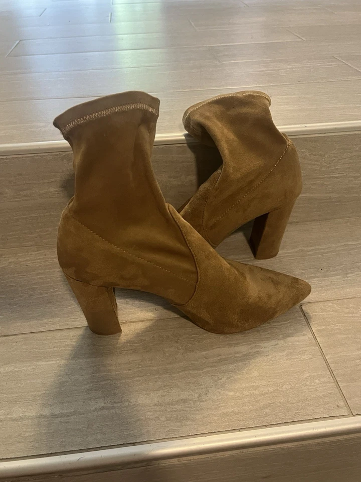 Billini Waverly Gamuza Carmelo Marrón Bloque Tacón Calcetín Botín Talla 8 Tostado Foto 4 de 4