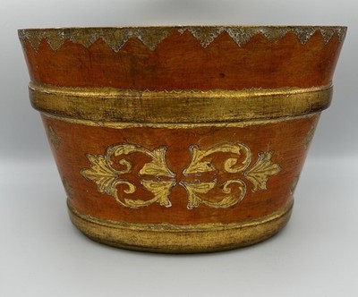 Antique Wooden Planter Pot Hand Painted Lacquered Florentine Style