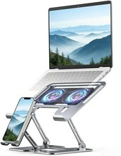 Laptop Phone 2in1 Cooling Stand Silent Fan Adjustable Foldable Riser Silver