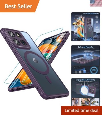 Magnetic Purple Matte Case for Moto G Stylus 5g 2025 with Tempered Screen Pro...