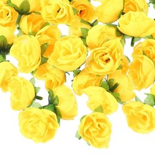 100 Pcs 1.18 Inch Mini Artificial Rose Flower Heads Silk Bouquet, Yellow