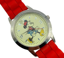 Disney Accutime Minnie Mouse Vintage Style Face Watch New Battery Rubber Band