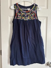 J.CREW Women's Navy Blue Floral Embroidered Linen Cotton Dress Size 2 Pockets