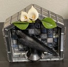 Signed Art Mosaic Tiles Barro Black Bird Pottery Oaxaca Shadowbox + Pearl Cross — photo 5