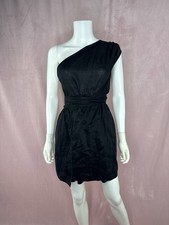 DOEN Womens 100% Ramie Black One Shoulder Mini Wrap Dress Size XS Yvonne