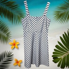 Draper James Navy Blue Chevron Stripe Midi Dress Coastal Yacht Club Adjustable M