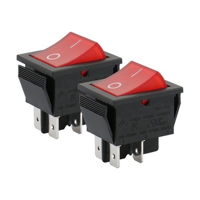2 PCS Boat Rocker Switch DPST On/Off Snap 4 Pin 16A/250V Red Light UL Listed