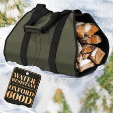 Reinforced Water-Resistant Lined Waxed Canvas Firewood Carrier Bag 39.4" 18.5"