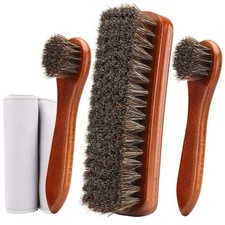 Unekez 4-Piece Horsehair Shoe Brush Shine Kit, Shoe Polish Kit, Leather Shoes Bo