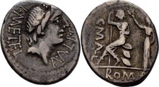 R&Ouml;MISCHE REPUBLIK Denar 96-95 C. Poblicius Malleolus Original M&uuml;nze #AND109