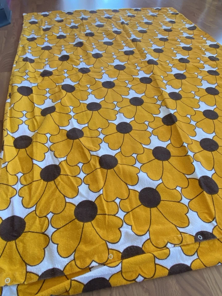 Funda nórdica vintage Flex Frottier Terrycloth doble amarillo marrón floral a presión años 70 Foto 2 de 4