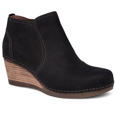 DANSKO Susan Black Nubuck Leather Wedge Ankle Booties EUR 37 Womens Size 6.5 7