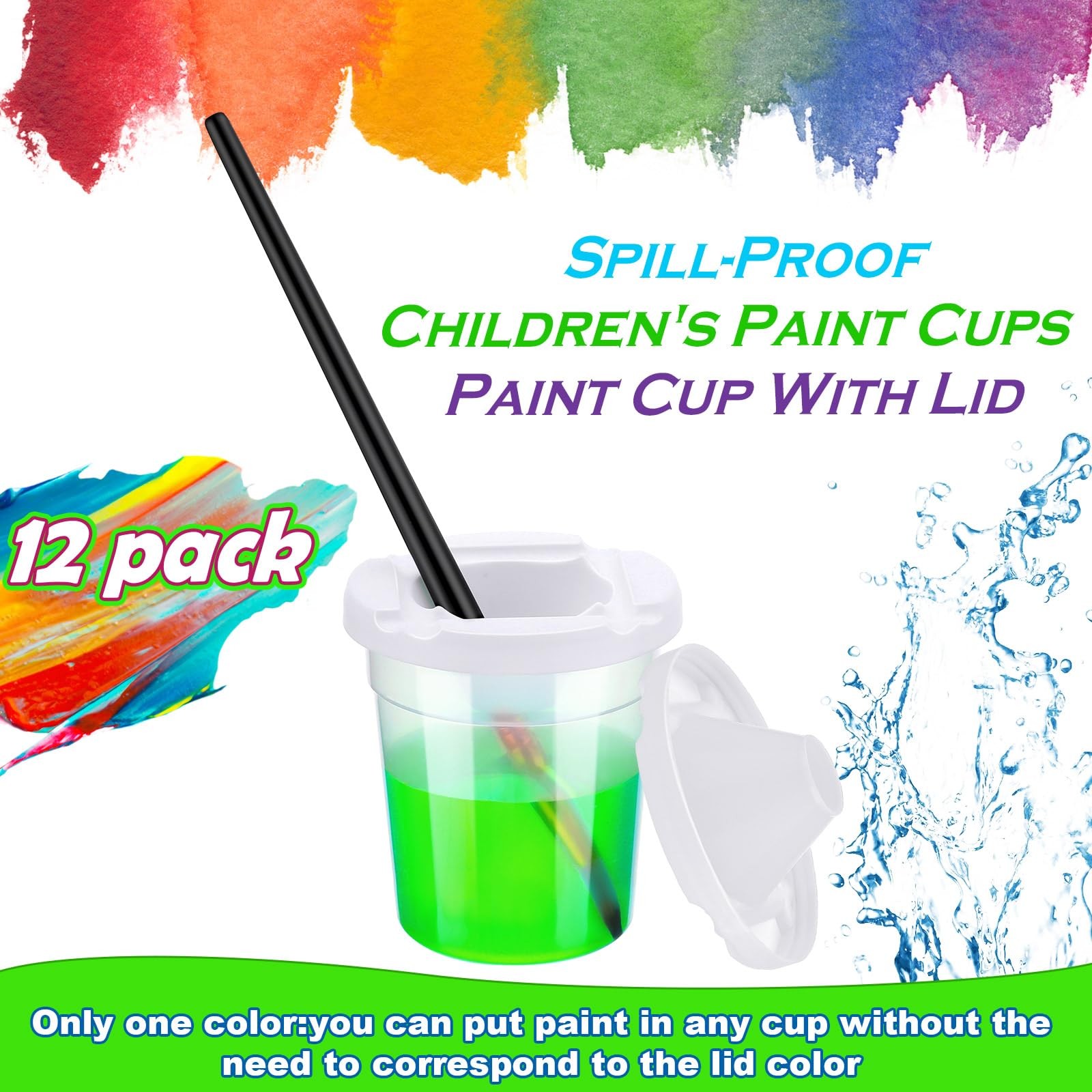 12 Packs No Spill Paint Cups with Lids for Reusable Spill Proof Paint Cups fo...