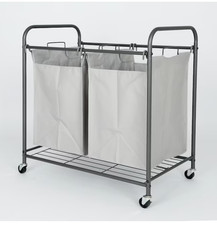 2-Bag Heavy Duty Rolling Laundry Sorter Cart, Gray meta 2 Section Removable...