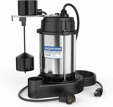 AQUASTRONG 1/2 HP Sump Pump Submersible, 3830 GPH Stainless Steel and Cast Iron
