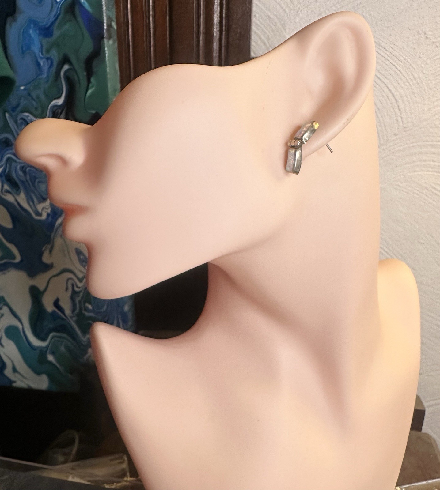 Lovely White Opalite Rectangular 970 Silver Hinge… - image 3