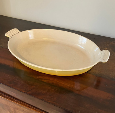   Vintage Le Creuset Emaille Gusseisen Oval Gratin Backform Gelb