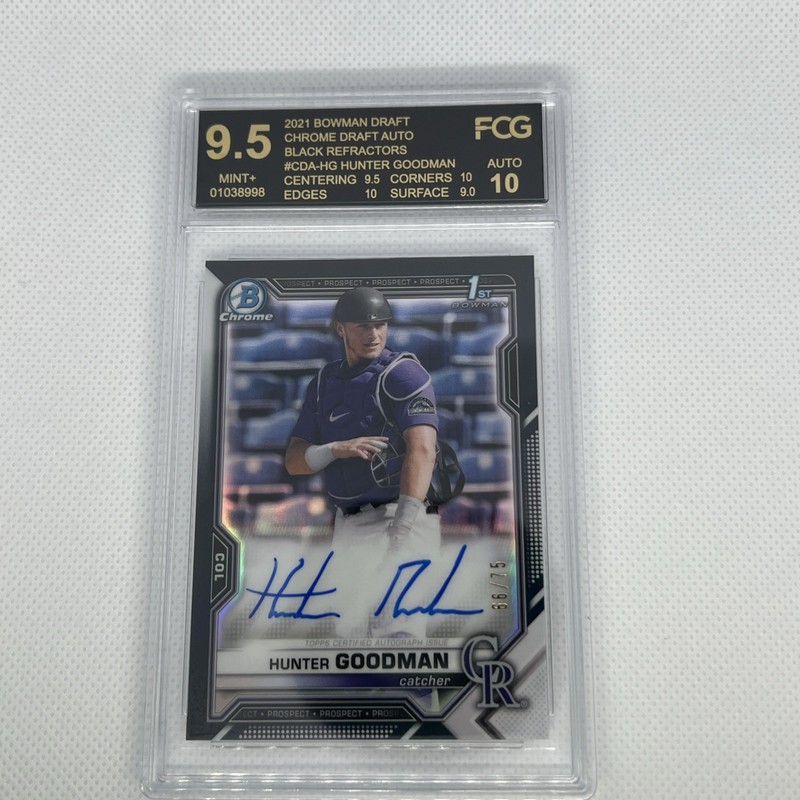 2021 BOWMAN DRAFT CHROME Black AUTO #CDAHG HUNTER GOODMAN /75 9.5 Grade