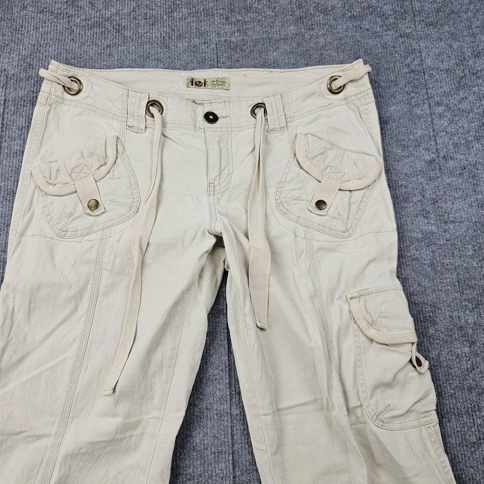 Pantalones cargo LEI vintage para mujer 11 caqui utilitarios tiro bajo Y2K ojal recto Foto 4 de 4