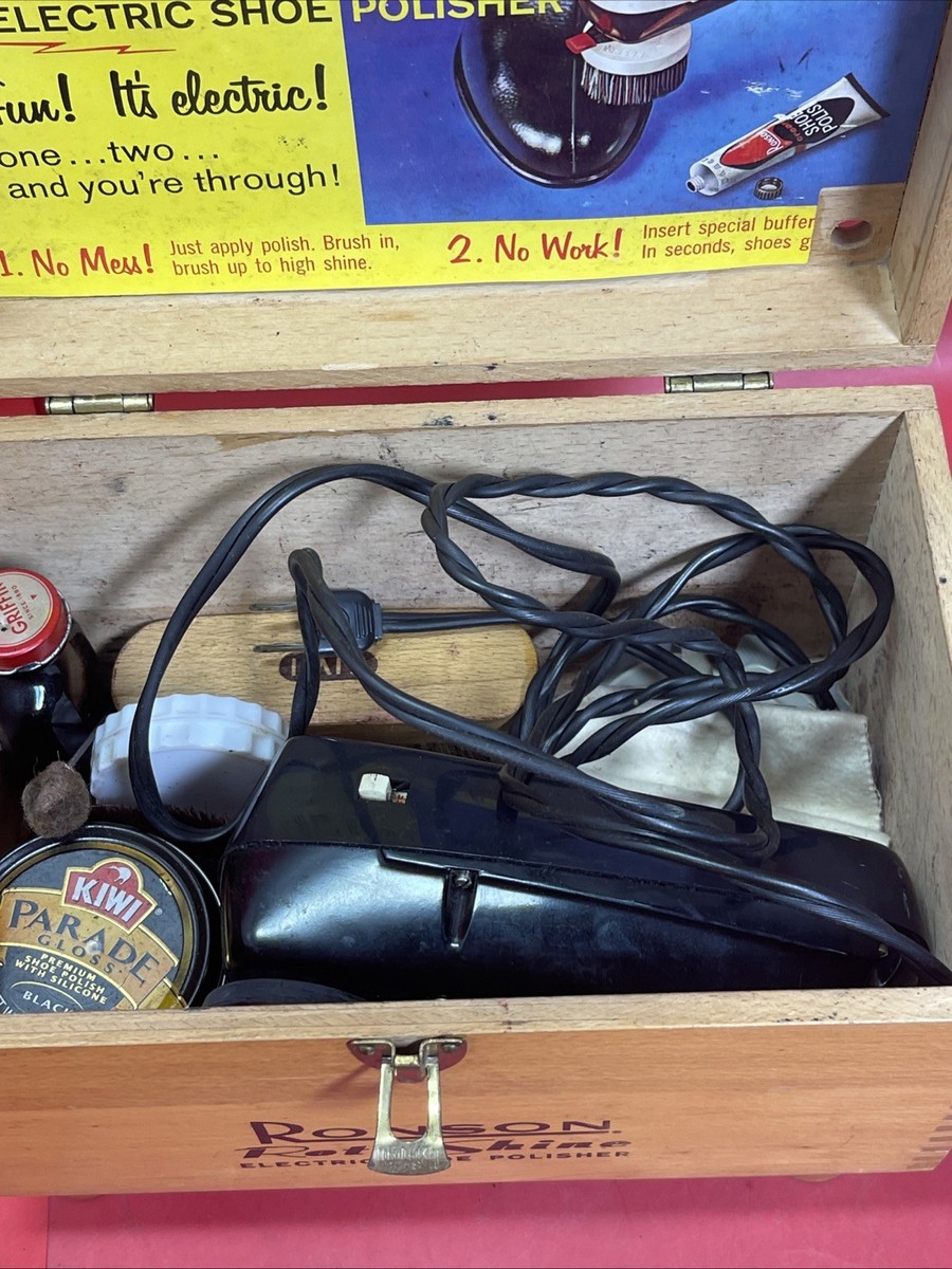 Vintage Electric Ronson Roto-Shine Magnetic Shoe Polish Kit Wood