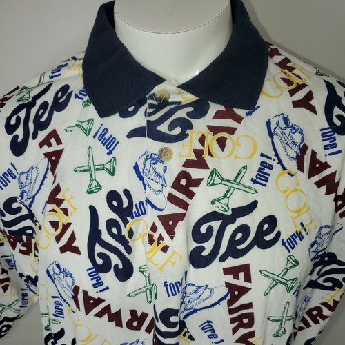 NEW VTG Mens Golf Polo Shirt XL Fore Fairway Tee Shoes All Over Amazing      B11 - Picture 1 of 6