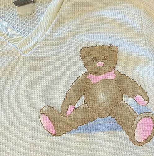 Party Line Vintage 80s Night Gown Waffle Thermal Ivory Girl Teen Teddy Bear - Picture 2 of 4