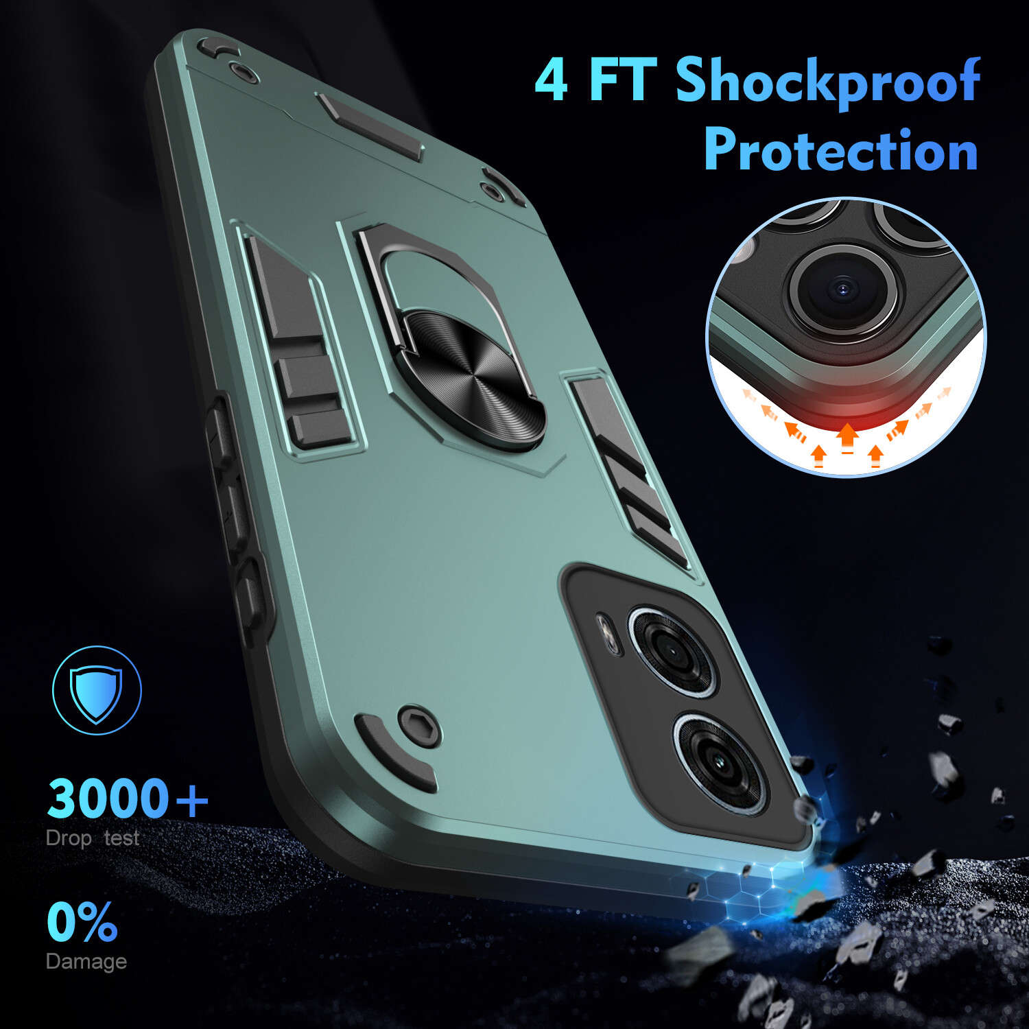 For Motorola Moto G24 Power, Hybrid  Ring Holder Dual Layer Hard Case Cover