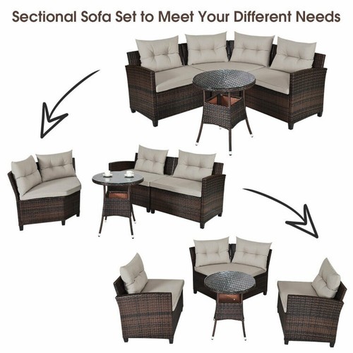 4PCS Patio Outdoor Garden Furniture Rattan Sofa Set With Tempered Glass Table - Picture 9 of 12