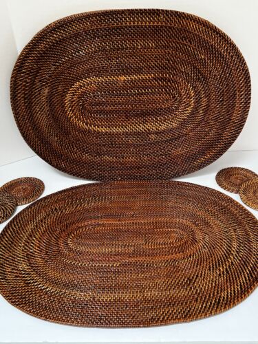 4er Set Vintage MCM Bambus Tischsets & passende Untersetzer Retro Rattan Boho - Bild 7 von 13