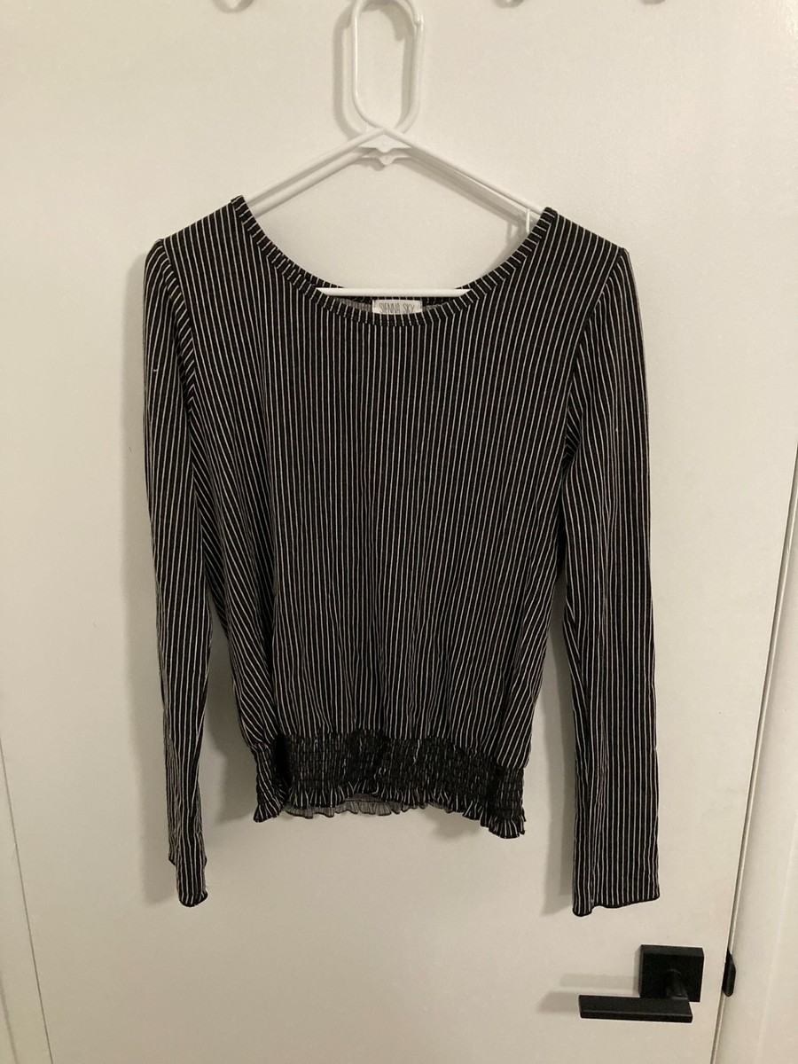 Sienna Sky Women's Long Sleeved Vertical Striped Top, Black/White