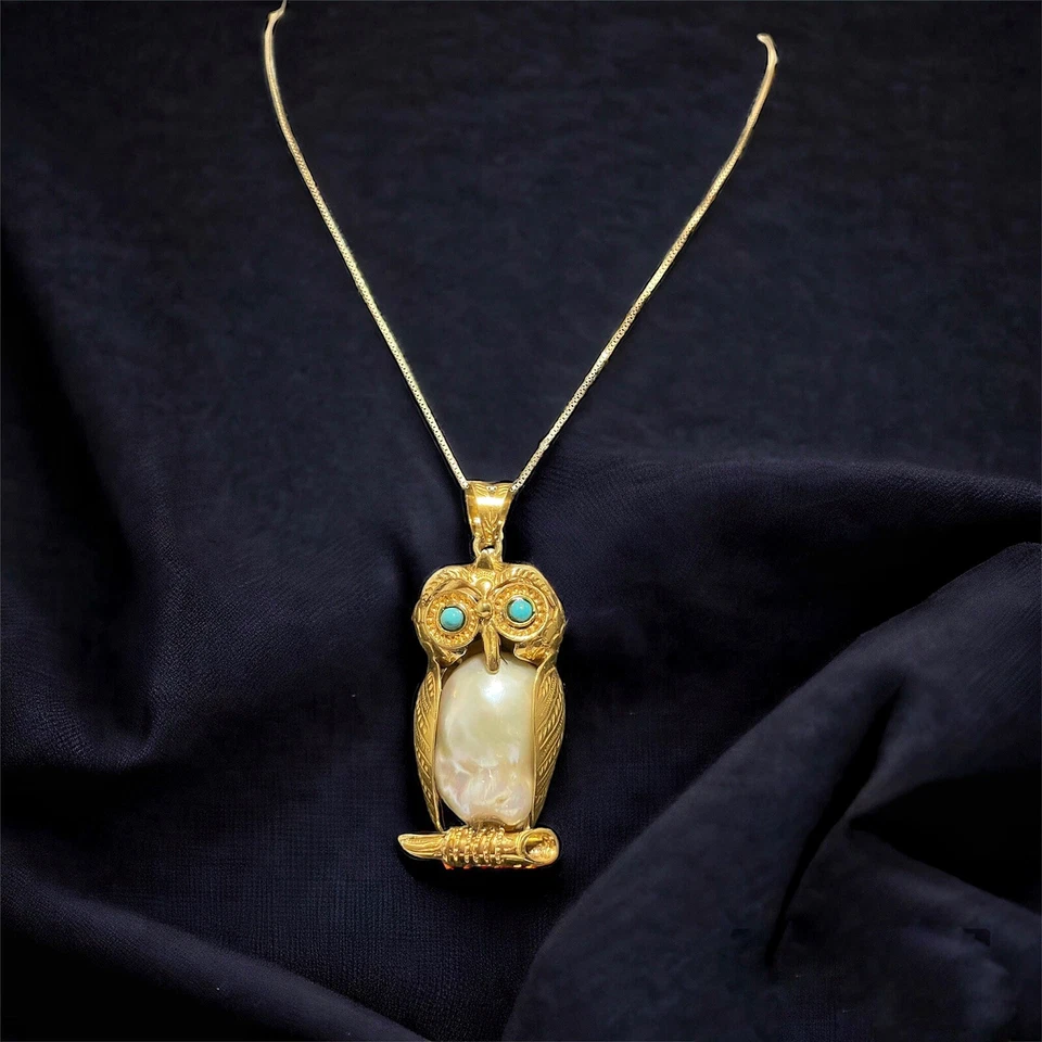 Ciondolo gufo in argento perla e turchese - Immagine 2 di 4