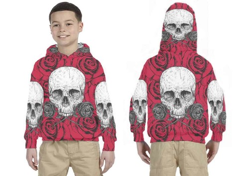 Kids Hoodie Skull Rose Design Hoodie Unisex For Children - Picture 3 of 4