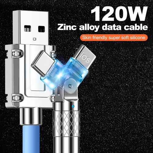 120W 2in1 Fast Charging Cable Type C IOS 180° Rotating Cable for iPhone Samsung - Zdjęcie 2 z 19