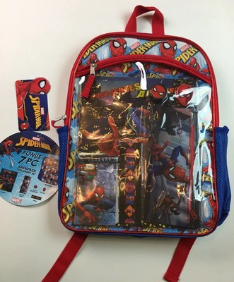 Marvel Spiderman Backpack 7 Pc Stationary Set NEW Pencil Case Note Pad Folder ++