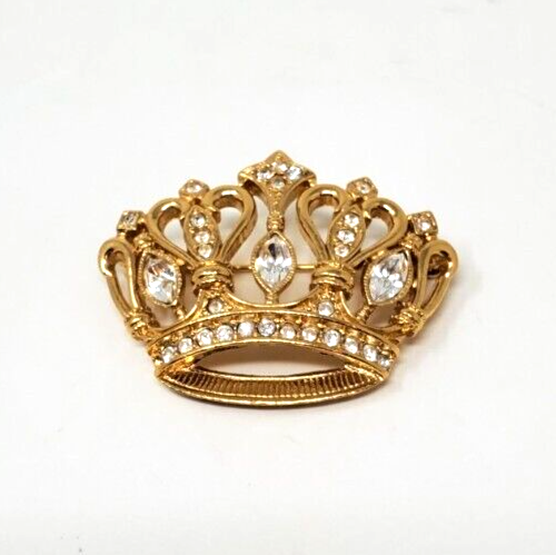 Brooch Kenneth J Lane for Avon Crown Gold Tone Clear Rhinestones Pin Elegant - Picture 1 of 18