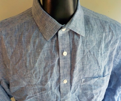 Untuckit 100% Linen Chambray Blue Button Down Shirt Large EXCELLENT - Picture 2 of 4