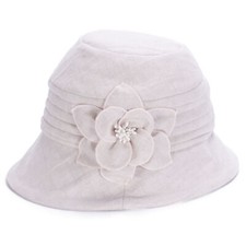 Womens 1920s Flappers 100 Linen Cloche Bucket Sun Summer Floral Hat A602