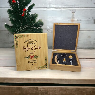 Personalisiertes Geschenkset Weihnachten Bambus Wein Werkzeug Gravur Getränke Geschenk