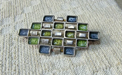 David Andersen Uni Andersen, Sterling Silver Blue & Green Vintage Brooch,  Pin