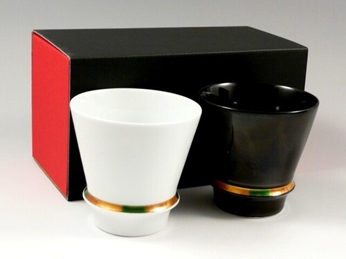 2pcs Arita yaki porcelain Japanese Sake Shochu cup SUPREMACY Ring Black White - Picture 1 of 4